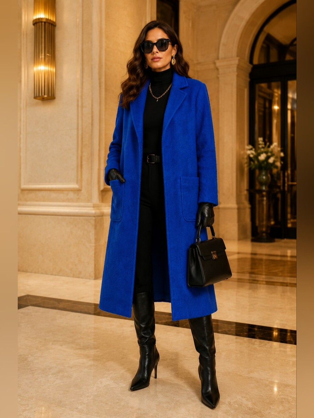 Tahari Cobalt Blue Wool-Blend Long Pea Coat